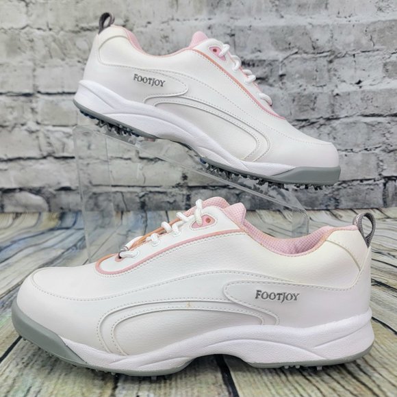 FootJoy GreenJoys Women's Golf Shoes Size 9.5 M Leather White Pink Trim 48703 - Picture 2 of 9